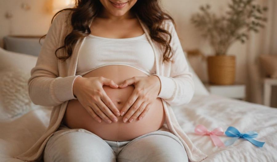 entre de grossesse en forme de cœur, symbole de l'attente avant de connaître le sexe du bébé
