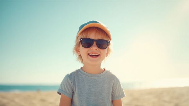 Enfant en tenue d’été légère avec casquette et lunettes de soleil profitant d’une journée ensoleillée