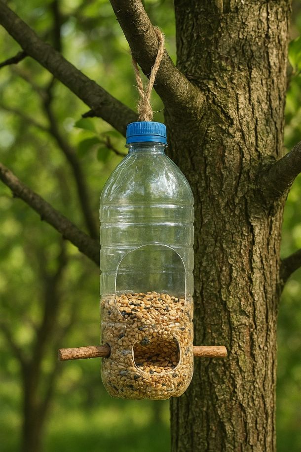 exemple mangeoire oiseaux à fabriquer soi même avec bouteille plastique