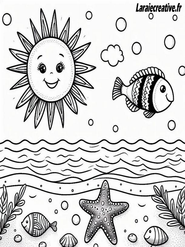 plage mer coloriage  été maternelle