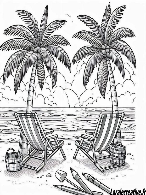 transat plage coloriage été maternelle